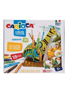 carioca Create & Color 3D Puzzle Giraffe Popup Model And Color 18 Coloring Felt Tip Pens Markers For Kids Multicolour  - Image 1