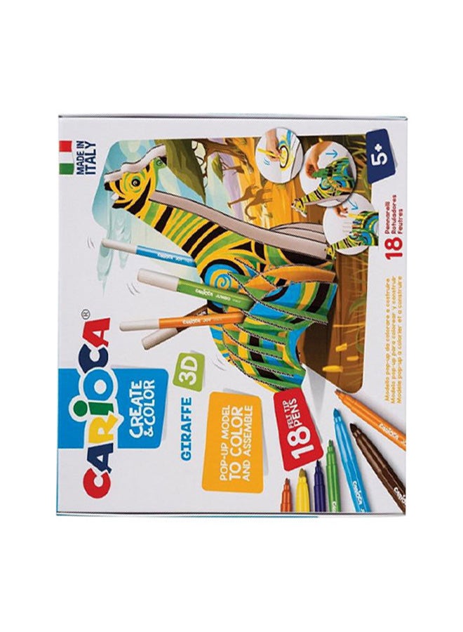 carioca Create & Color 3D Puzzle Giraffe Popup Model And Color 18 Coloring Felt Tip Pens Markers For Kids Multicolour  - Image 4