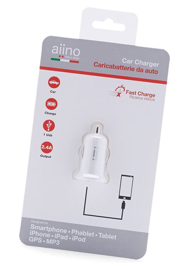 آينو شاحن سيارة 2.4 أمبير بمنفذ USB واحد أبيض - Image 2