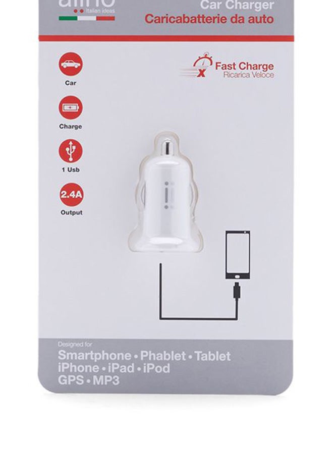 آينو شاحن سيارة 2.4 أمبير بمنفذ USB واحد أبيض - Image 3