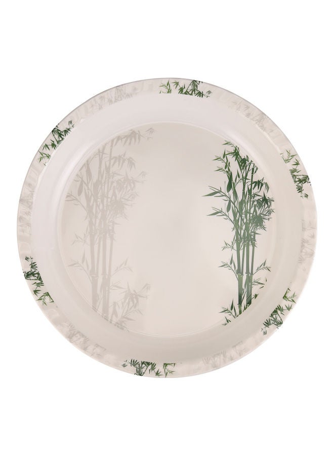 Royalford - Royalford Melamineware Round Tray, 16" Serving Tray, Dishwasher safe RF10416 Elegant Bamboo Design Tray Breakfast Cereal Dessert Serving Tray WHITE 16inch - Image 1