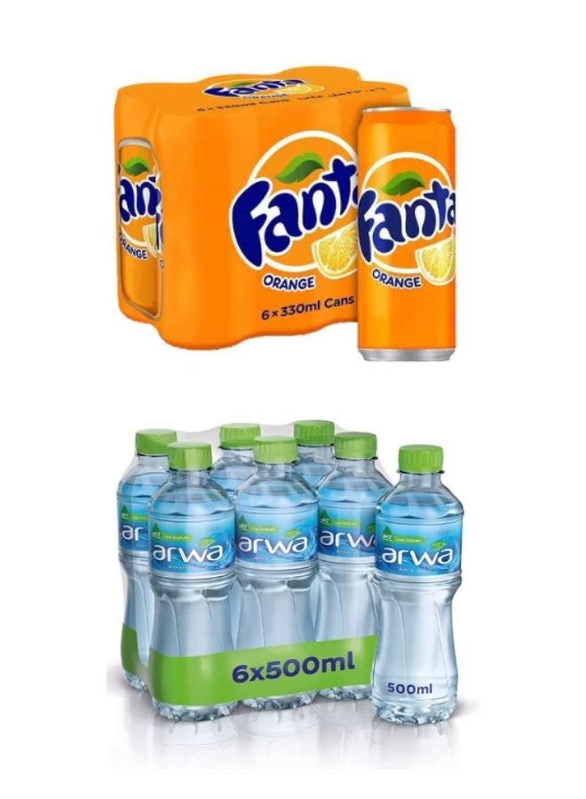 Fanta Orange Flavored Carbonated Soft Drink With Arwa Drinking Water Pet 330+500ml Pack of 12 - Image 1
