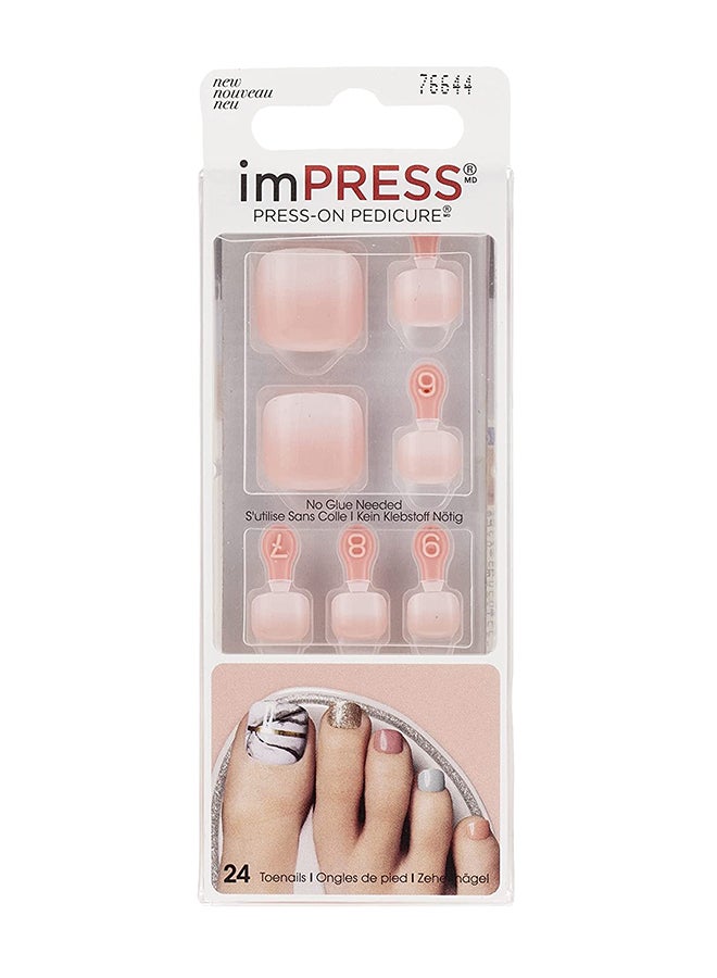 KISS - Pack Of 24 Impress Press-On Pedicure False Nails Pink - Image 1