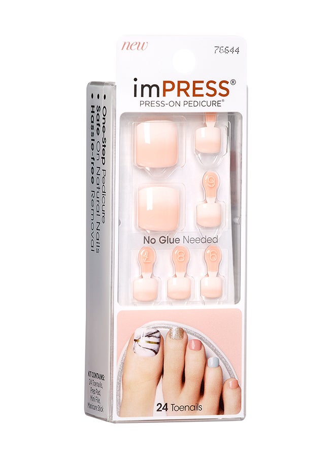 KISS - Pack Of 24 Impress Press-On Pedicure False Nails Pink - Image 1