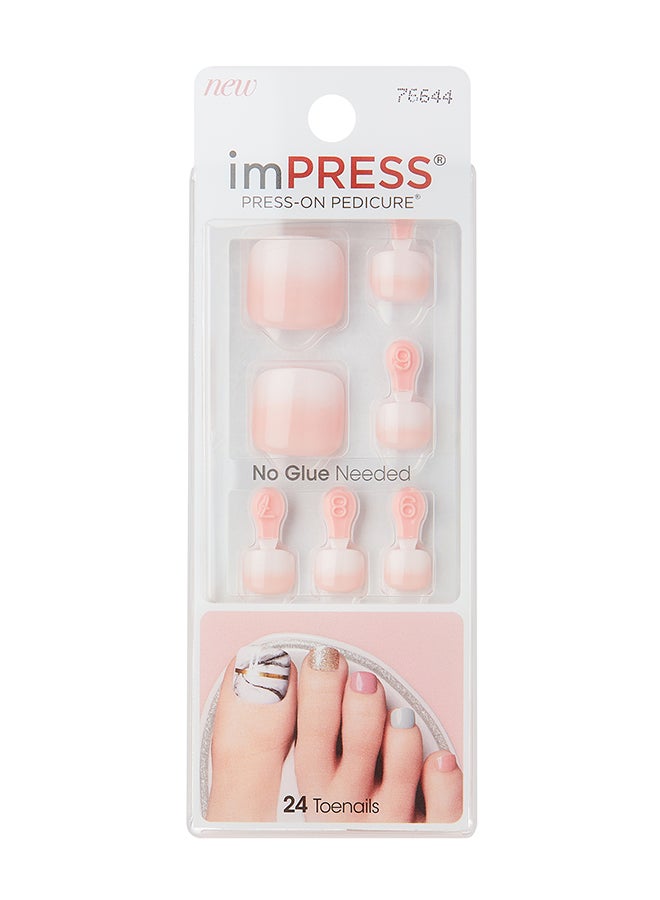 KISS - Pack Of 24 Impress Press-On Pedicure False Nails Pink - Image 1