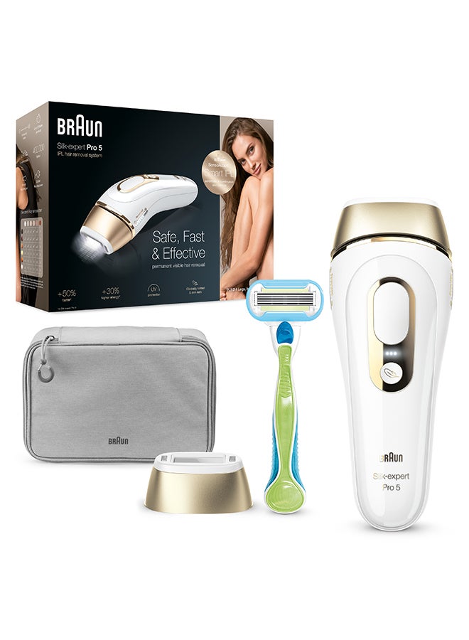 BRAUN - IPL Silk Expert Pro 5 PL 5014 Safest And Fastest Visible Permanent Hair Removal White/Gold - Image 1