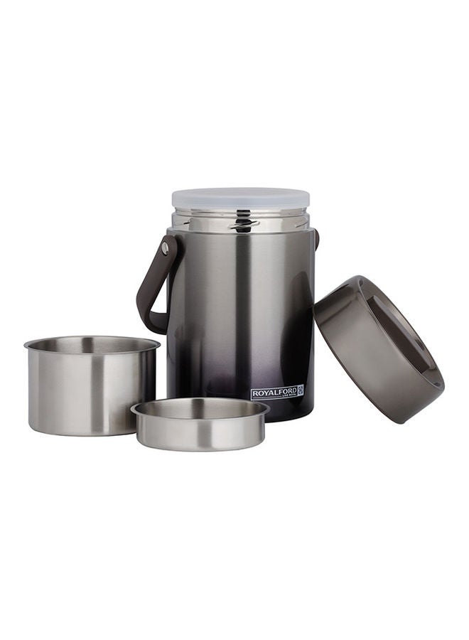 Royalford Royalford Double Wall Lunch Box, Vacuum Insulated Tiffin Box, RF10985 Vacuum Insulated Food Jar with 2 SS Containers Keeping Hot Food Hot & Cold Food Cold for Hours PP Handle Grey 2Liters  - Image 2