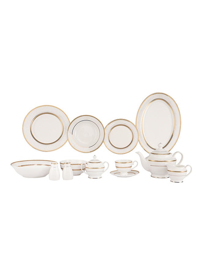 Royalford 83-Piece Premium Bone China Dinner Set With 2X36Cm Oval Plates,12X25Cm Dinner Plates,12X22Cm Soup Plates,12X20Cm Flat Plates,2X23Cm Salad Bowls,12X14Cm Bowls,12X200ml Cups & Saucers,Salt & Pepper Pots,Creamer,Sugar & Tea Pot,Serves 12,White Premium  - Image 1