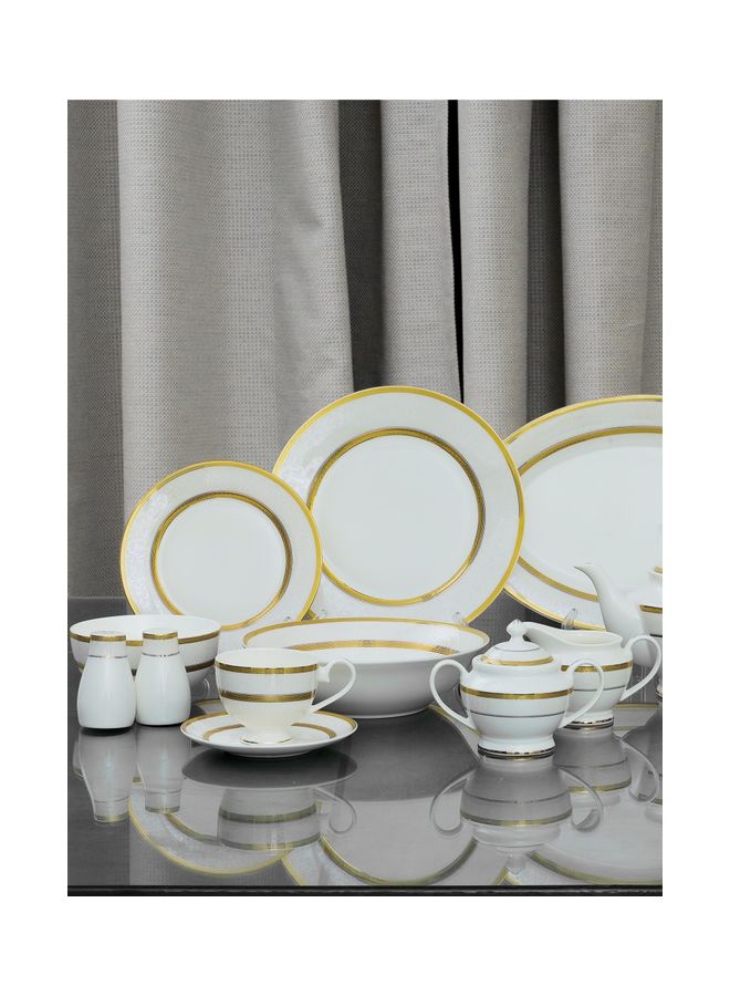 Royalford 83-Piece Premium Bone China Dinner Set With 2X36Cm Oval Plates,12X25Cm Dinner Plates,12X22Cm Soup Plates,12X20Cm Flat Plates,2X23Cm Salad Bowls,12X14Cm Bowls,12X200ml Cups & Saucers,Salt & Pepper Pots,Creamer,Sugar & Tea Pot,Serves 12,White Premium  - Image 4