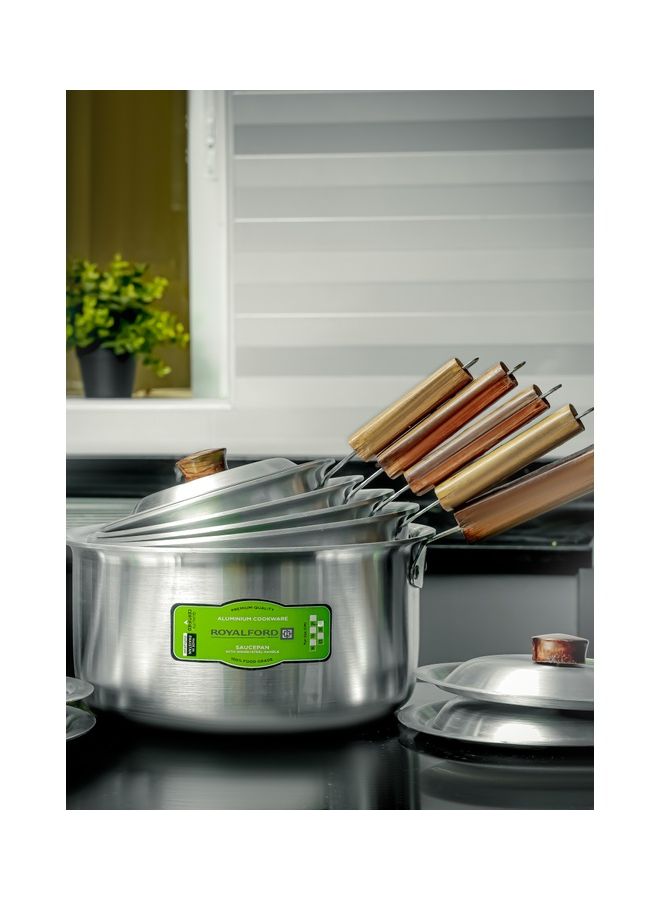 Royalford Royalford 10-Piece Aluminium Saucepan Set- RF11206| Saucepan with Lid| Premium-Quality Aluminium Saucepan with Wooden Handle Aluminium 10-Piece  - Image 2