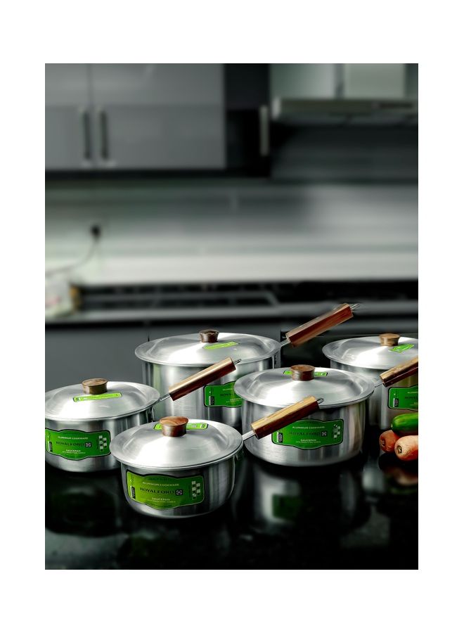 Royalford Royalford 10-Piece Aluminium Saucepan Set- RF11206| Saucepan with Lid| Premium-Quality Aluminium Saucepan with Wooden Handle Aluminium 10-Piece  - Image 3