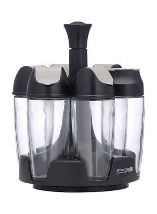Spice Rack Set, 6 Jars with Revolving Stand, RF10523 | 6-in-1 Masala Rack Set/ Condiment Set/ Spice Container | Store Spices, Salt, Sugar, Coffee Powder Balck/Clear - v1679569297/N53394400A_1