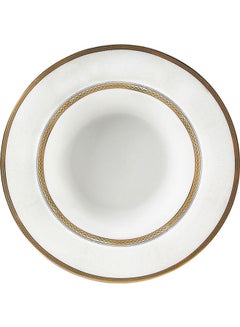 Royalford Premium New Bone Plates, 9" Soup Plate, RF11052 | Round Shape Plate with Elegant Golden Border | Ideal for Soup, Desserts, Ice Cream, Dinner, Lunch, Breakfast, Parties & More White  - Image 1