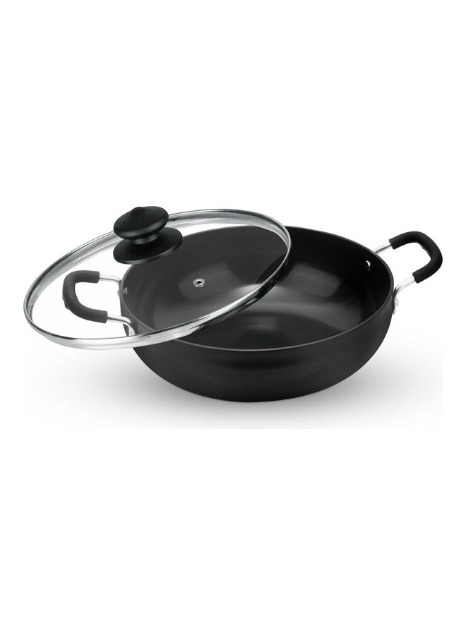 Royalford - Hard Anodized Deep Kadai- RF11704| Perfect for Sauting, Frying, Stir Frying, Etc| Equipped With A Tempered Glass Lid, Sturdy Handles, Kitchen Use, Versatile And Strong Aluminum Construction Black 24cm - Image 1