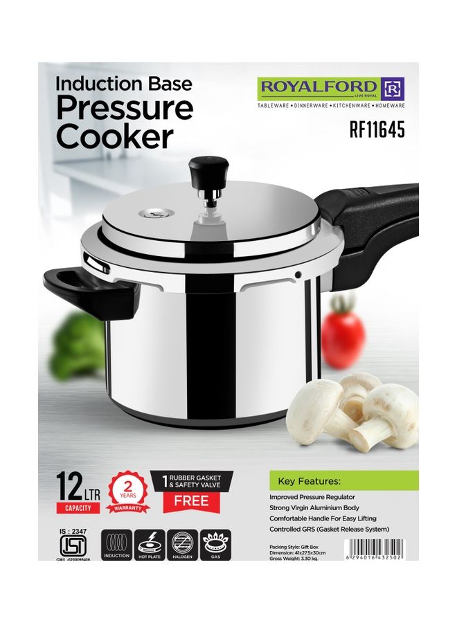 Royalford - Aluminum Induction Base Pressure Cooker Equipped with Improved Pressure Regulator and Controlled GRS Durable Construction with Firm Handles Compatible with Induction 12Liters - Image 1
