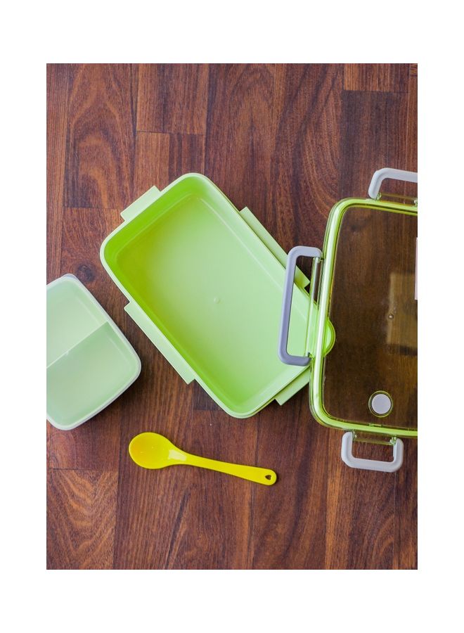 Royalford - 950ML Lunch Box with Cutlery- Plasticware- RF11125 | Rectangular Box with Transparent Lid and Compartments| Plastic Tiffin for Kids and Adults for Schools and Offices| Sturdy Locks, Leak-Proof Multicolour 950ml - Image 1