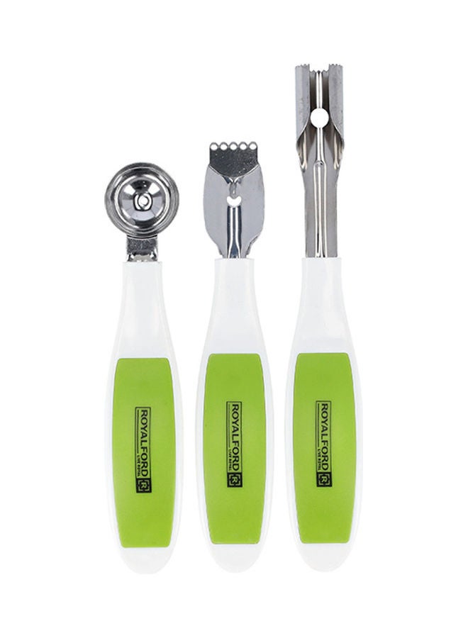 Royalford 3pcs Kitchen Gadget Set, Stainless Steel Set, RF10776 | Apple Corer, Lemon Peeler, Ice Cream Scoop | Marks & Stains- Resistant | Dishwasher-Safe Green - Image 1