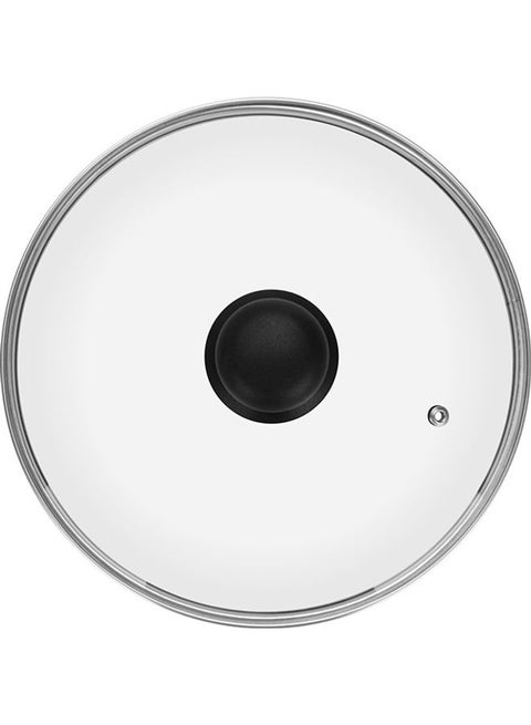 Royalford 24 CM Tempered Glass Lid With Bakelite Knob- RF11725 3.8 MM Thickness, Transparent Lid With Stainless Steel Frame Equipped With Steam Release Vent Transparent 24 cmcm