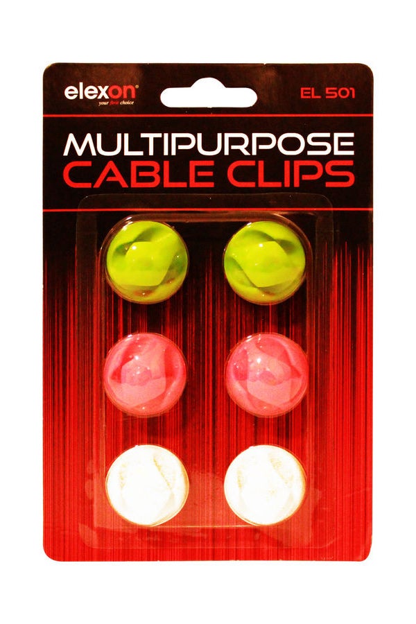 elexon - Pack Of 6 Multipurpose Cable Clips Multicolour - Image 1