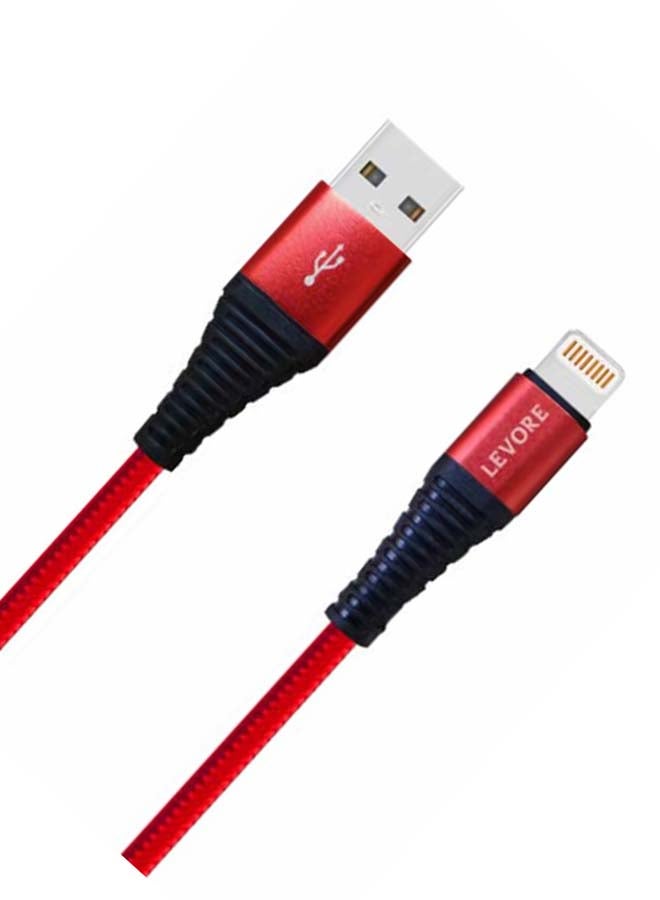 LEVORE - 6FT Nylon Braided USB A to Lightning Cable Red - Image 1