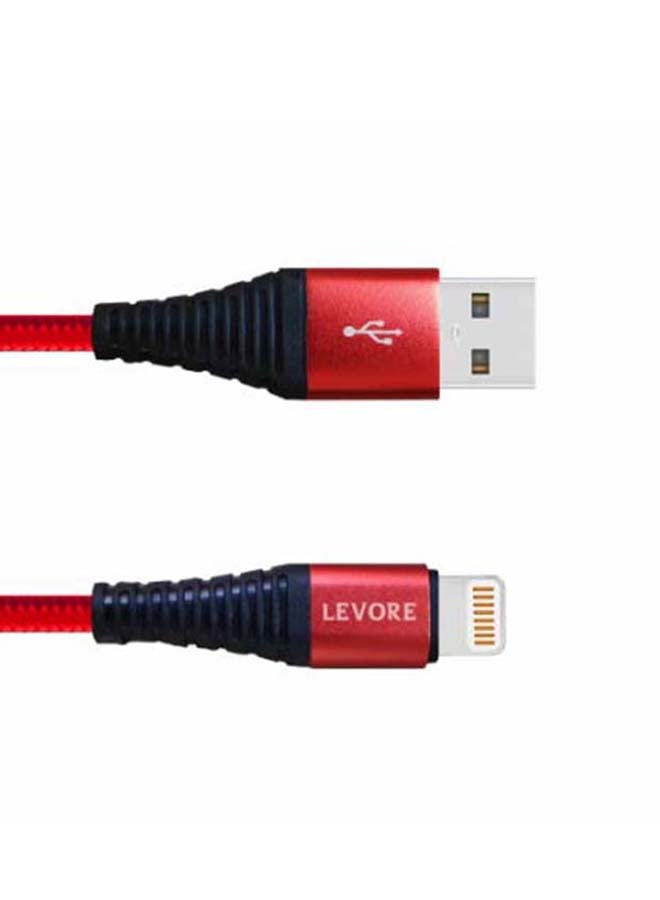 LEVORE - 6FT Nylon Braided USB A to Lightning Cable Red - Image 1