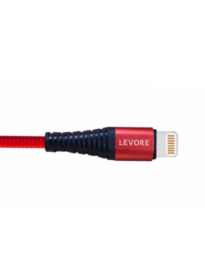 LEVORE - 6FT Nylon Braided USB A to Lightning Cable Red - Image 1