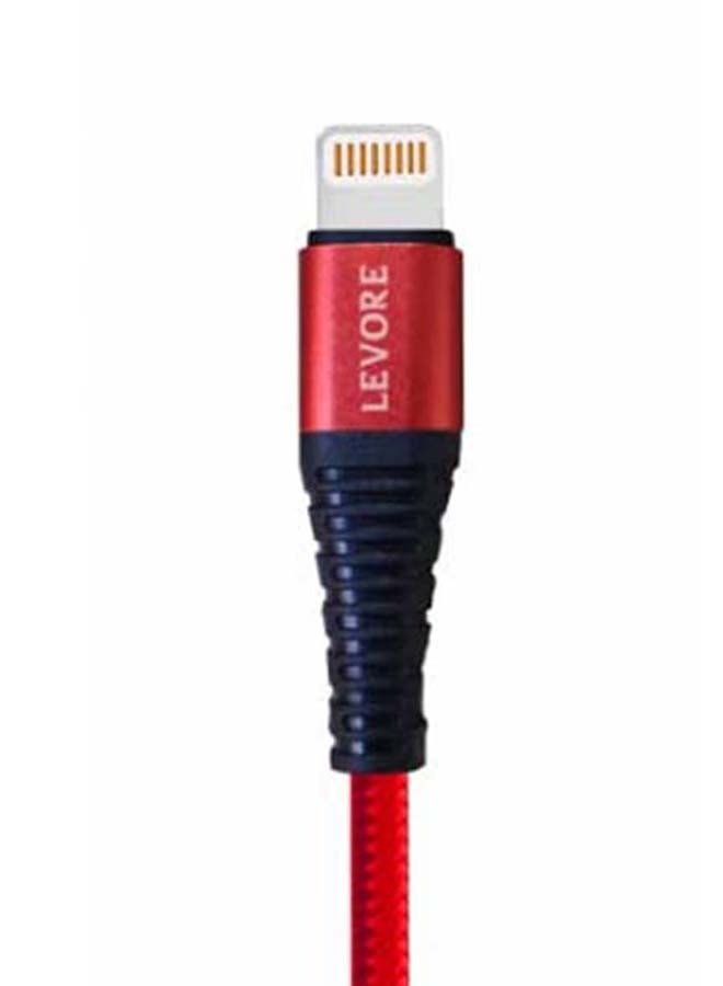 LEVORE - 6FT Nylon Braided USB A to Lightning Cable Red - Image 1