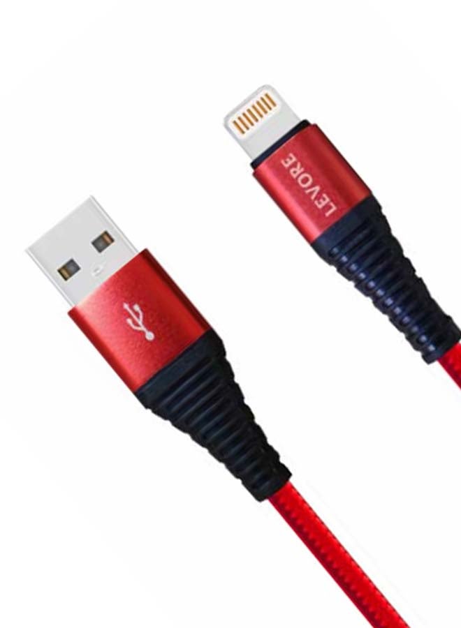 LEVORE - 6FT Nylon Braided USB A to Lightning Cable Red - Image 1