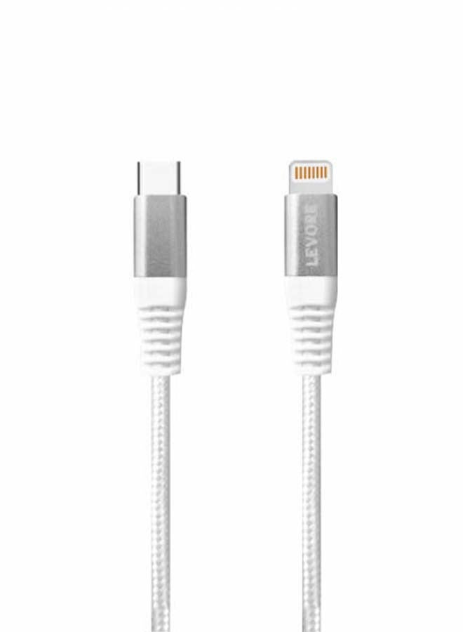 LEVORE 6FT Nylon Braided USB C to Lightning Cable White  - Image 1