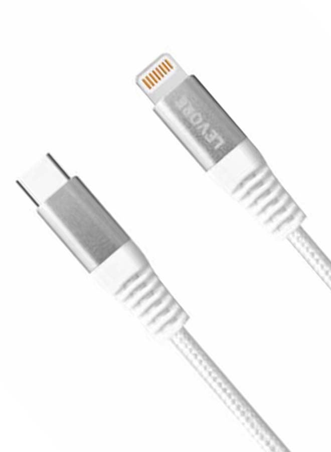 LEVORE 6FT Nylon Braided USB C to Lightning Cable White  - Image 3
