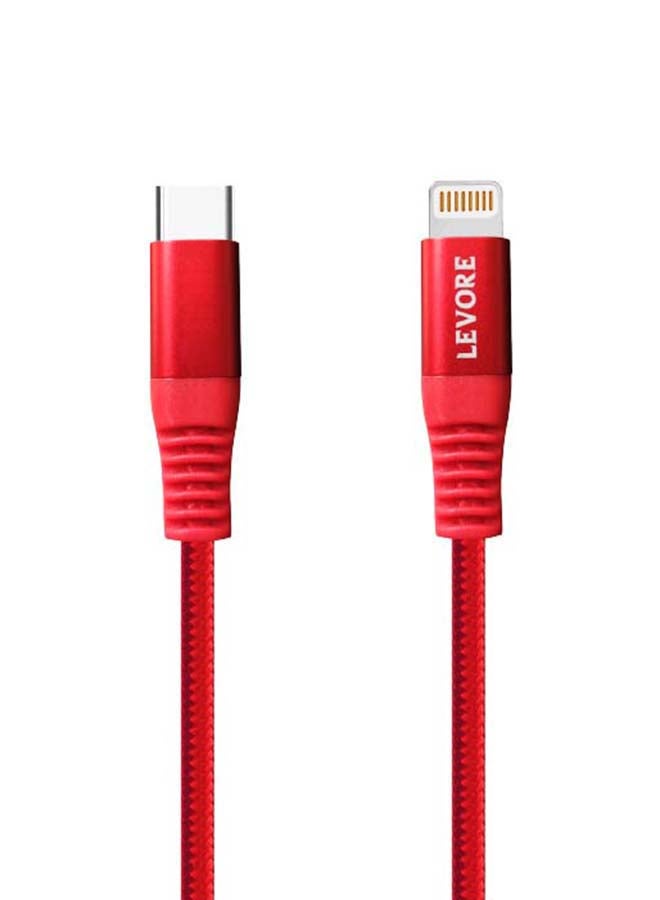LEVORE 6FT Nylon Braided USB C to Lightning Cable Red  - Image 1