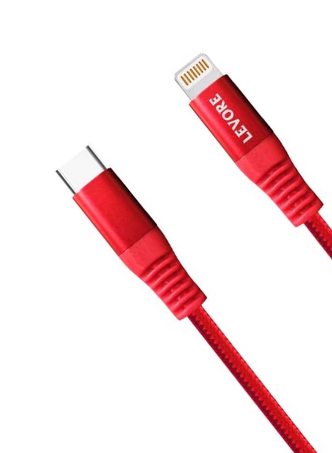 LEVORE 6FT Nylon Braided USB C to Lightning Cable Red  - Image 3