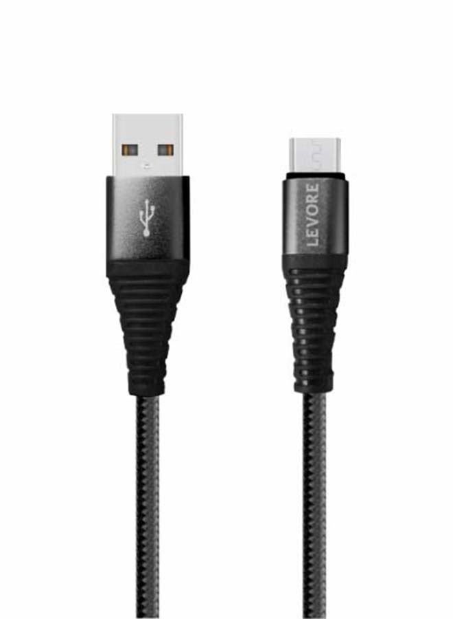 ليفور كابل مضفر من النايلون ينقل من UAB A إلى مايكرو USB، بطول 6 أقدام أسود - Image 1