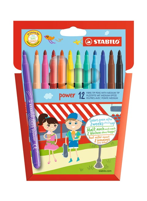 12-Piece Power Fiber-Tip Pen Set Multicolour