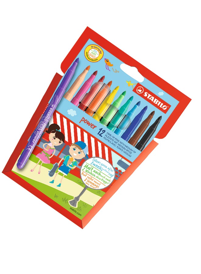 STABILO - 12-Piece Power Fiber-Tip Pen Set Multicolour - Image 1