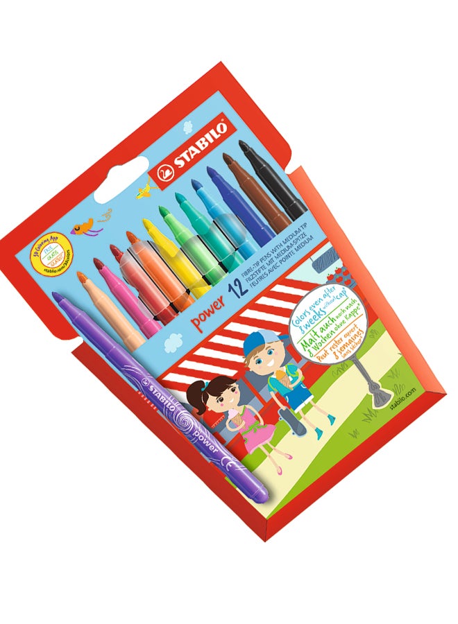STABILO - 12-Piece Power Fiber-Tip Pen Set Multicolour - Image 1