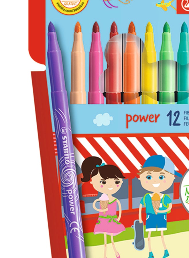 STABILO - 12-Piece Power Fiber-Tip Pen Set Multicolour - Image 1