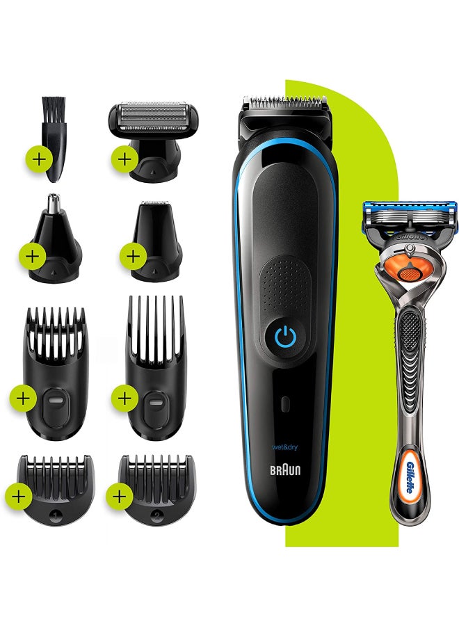 BRAUN - Braun 9 In 1 All-In-One Trimmer 5 Mgk5280 Beard Trimmer For Men, Hair Clipper And Body Groomer With Autosensing Technology And Gillette Proglide Razor, Black & Blue Black - Blue - Image 1