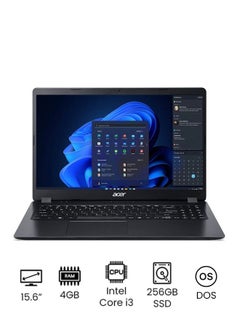 Aspire 3 A315 Laptop With 15.6 inch FHD Display/Intel Core i3-1005G1 Processor/4GB DDR4 Ram/256GB SSD/Intel UHD Graphics/ Free Dos (Without Windows) English/Arabic Shale Black