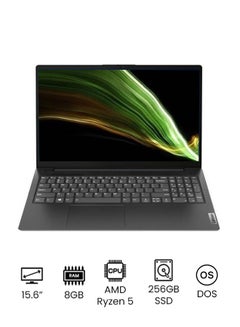 كمبيوتر محمول V15 G2 ALC بشاشة FHD مقاس 15.6 بوصة ومعالج Ryzen5 5500U وذاكرة وصول عشوائي سعة 8 جيجابايت ومحرك أقراص SSD سعة 256 جيجابايت وDOS (بدون نظام التشغيل Windows) وبطاقة رسومات AMD Radeon