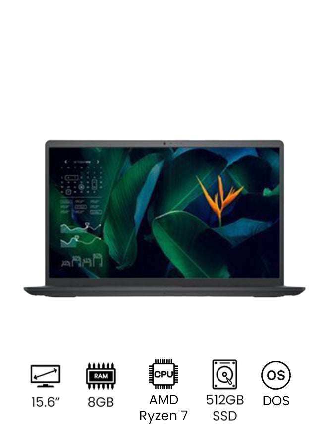 Vostro 3515 Laptop With 15.6-Inch FHD Display, AMD Ryzen 7 3700U Processor/8GB RAM/512GB SSD/DOS(Without Windows)/AMD Radeon RX Vega 10 Graphics Card English/Arabic Carbon Black