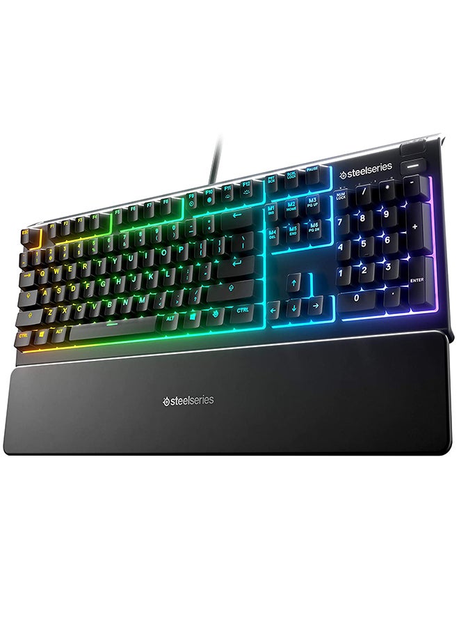 steelseries Apex 3 Water Resistant Gaming Keyboard, Premium Magnetic Wrist Rest, Whisper Quiet Gaming Switch, 10-Zone RGB Illumination, Anti-Ghosting, English US Layout, Black | 64795 - Image 1