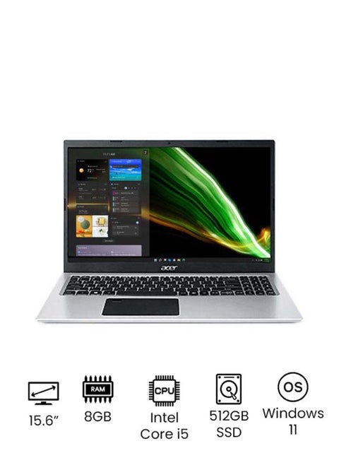 Aspire 3 Laptop With 15.6-Inch Display, Core i5-1135G7 Processor / 8GB RAM / 512GB SSD / 2GB NVIDIA GeForce MX350 Graphics / W11 / Arabic Silver
