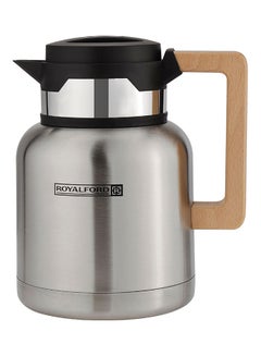 Royal Ford Stainless Steel Vacuum Jug with Wooden Handle, 1L, RF10169 | Thermal Insulated Airpot | Keep Drinks Hot & Cold up to Hours | Portable & Leak Proof Thermal Flask Silver/Beige