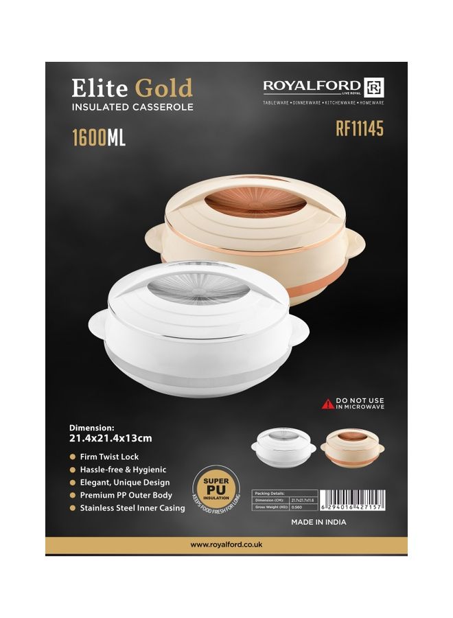 Royalford Elite Gold Insul. Casserole 1600ML l RF11145 Cream with Copper 1600ml  - Image 2