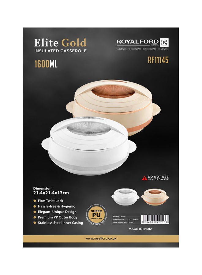 Royalford Elite Gold Insul. Casserole 1600ML l RF11145 Cream with Copper 1600ml  - Image 4