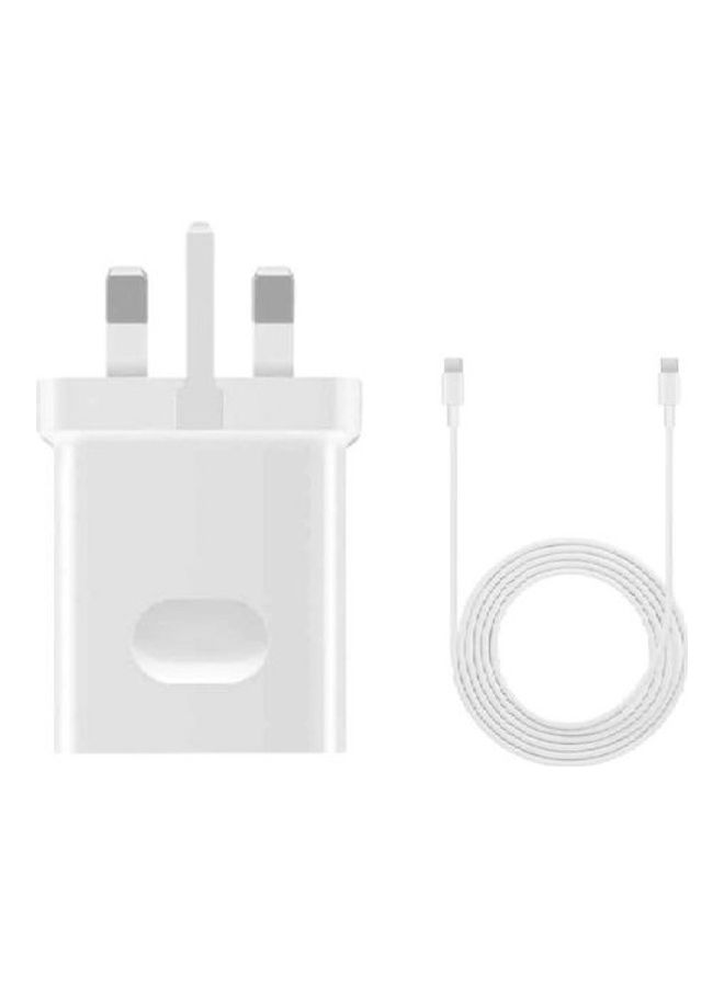 شاحن حائط بحد أقصى 66 وات وكابل USB-C آمن معتمد من TUV باللون الأبيض لون أبيض