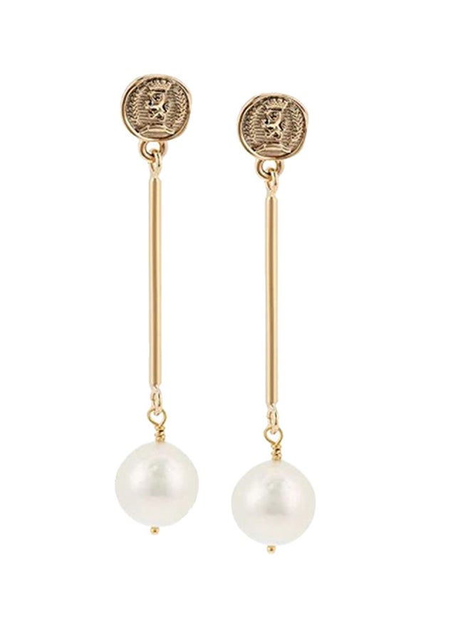 TOMMY HILFIGER Two Tone Stainless Steel & Brass Natural Pearl Women's Dangle & Drop Earrings  - Image 1