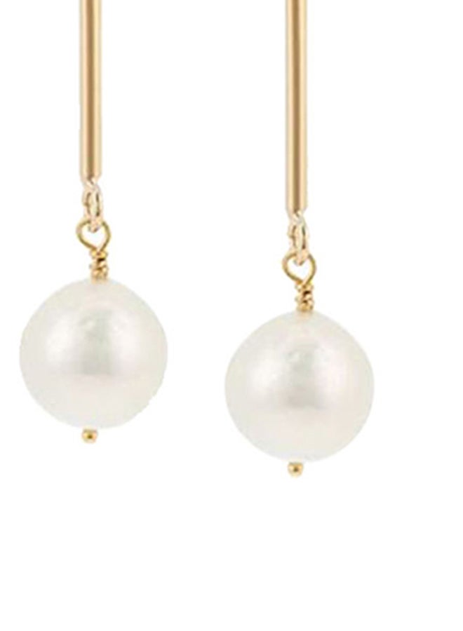 TOMMY HILFIGER Two Tone Stainless Steel & Brass Natural Pearl Women's Dangle & Drop Earrings  - Image 3