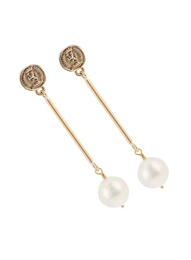 TOMMY HILFIGER Two Tone Stainless Steel & Brass Natural Pearl Women's Dangle & Drop Earrings  - Image 5